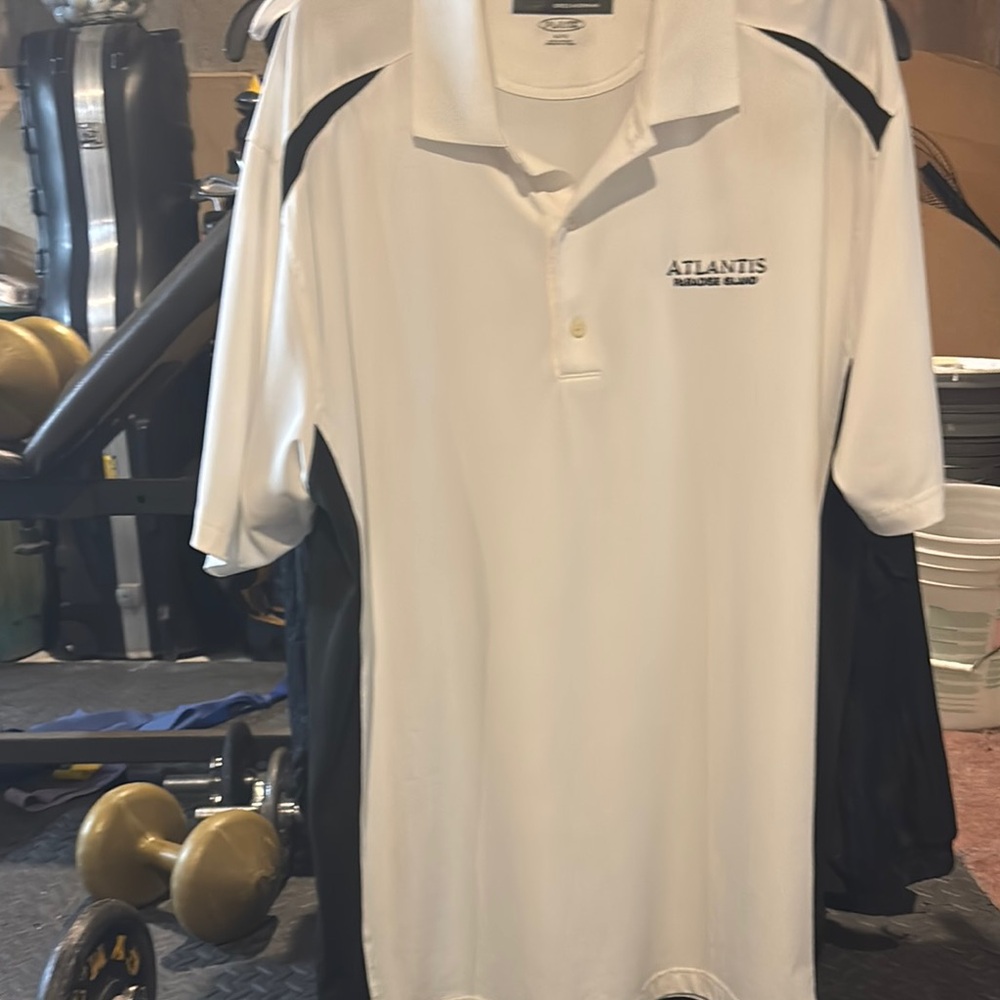 Greg Norman “Atlantis Bahamas” White and Navy Blue Men's Polo Shirt XL